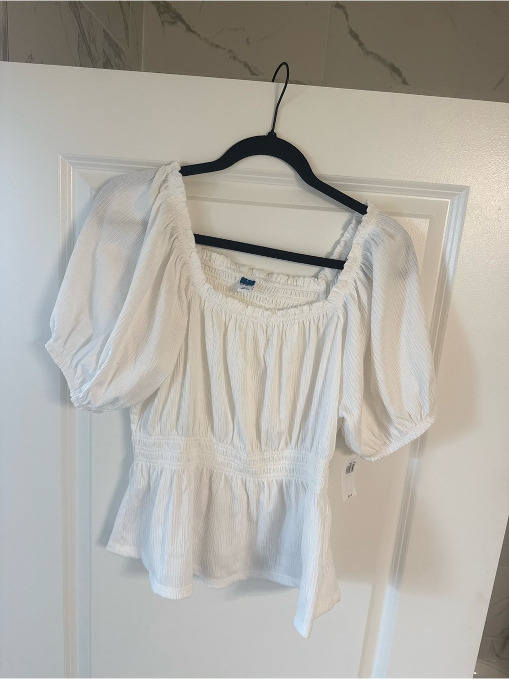 Old Navy White Puff-Sleeve Smocked Peplum Blouse